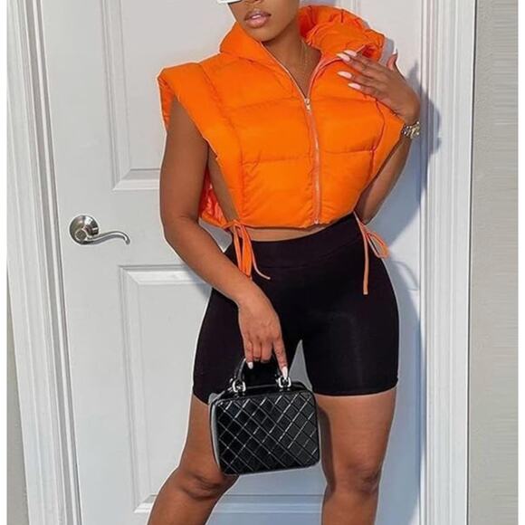 NWT Women's Purple Puffer Vest Jacket with Hoodie Open Side Tie Y2k Large - Picture 2 of 9